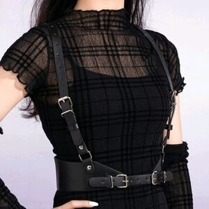 EUC XXL Black Faux Leather Goth Buckle Strap Harness
